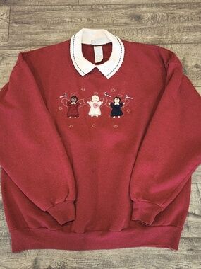 VTG Top Stitch By Morning Sun USA Angels Patriotic Sweatshirt Maroon Collared XL